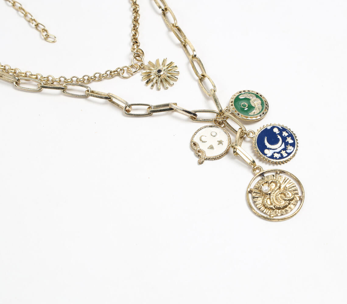 Gold-Toned Metal & Acrylic Charms Layered Necklace-1