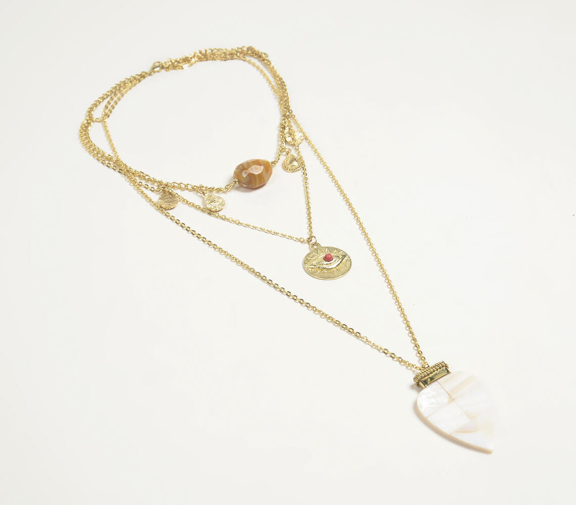 Seashell & Metallic Charm Boho necklace-0