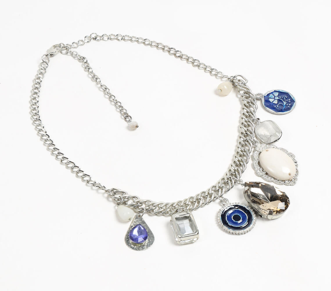 Pearl & Glass Beads Evil-Eye Charms Bib Necklace-0