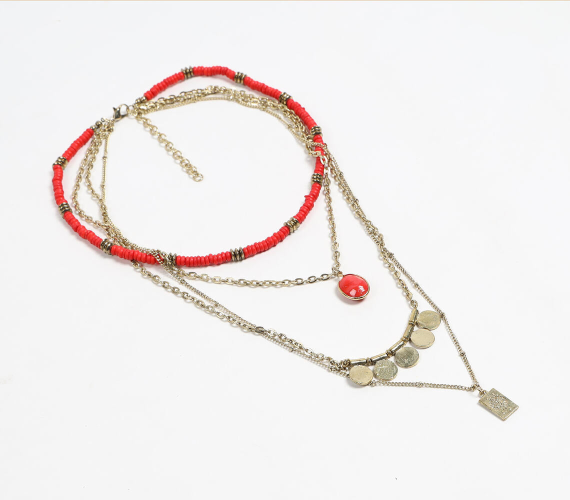 Gold-Toned Iron & Bone Beads Layered Necklace-0