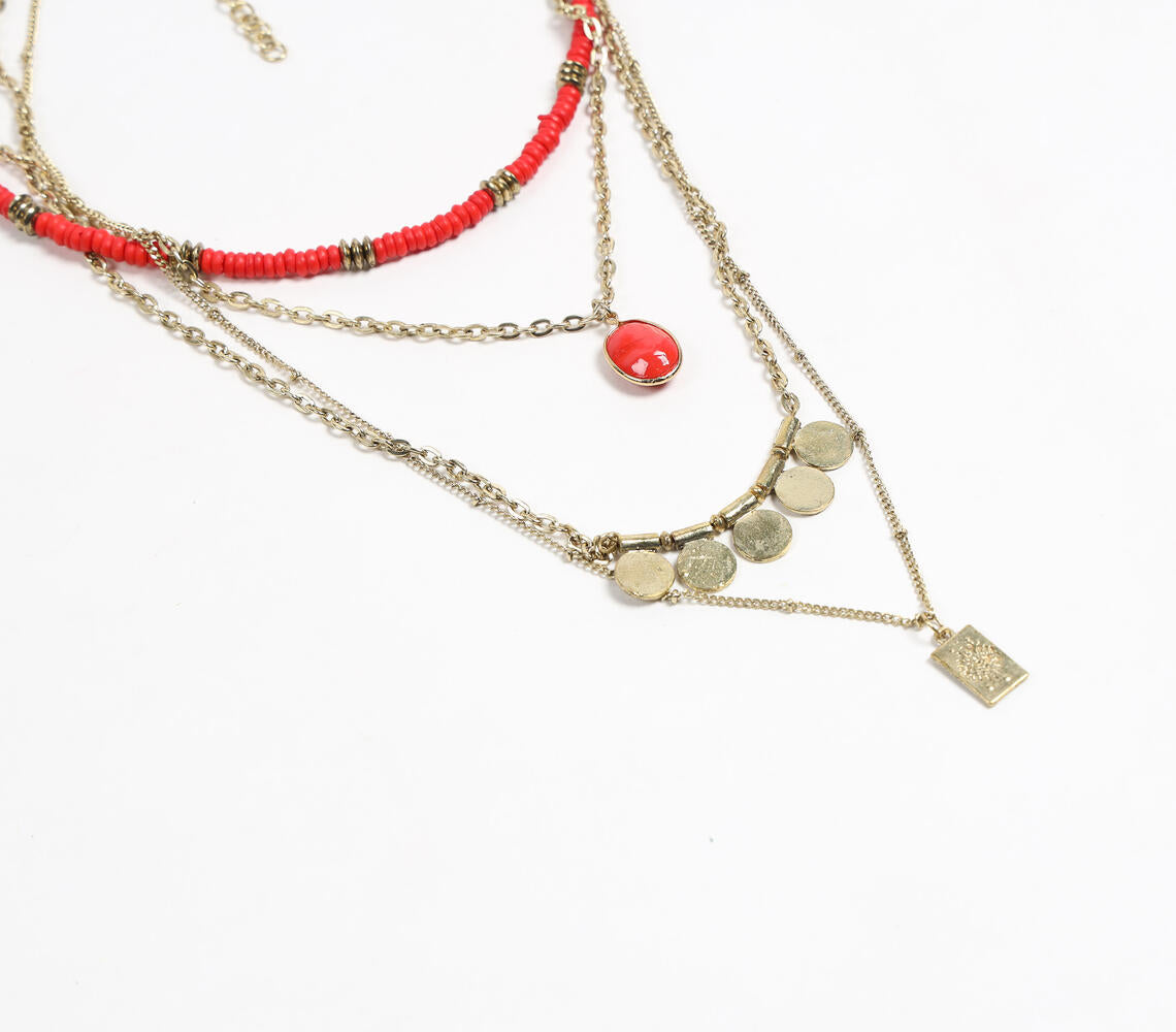 Gold-Toned Iron & Bone Beads Layered Necklace-1