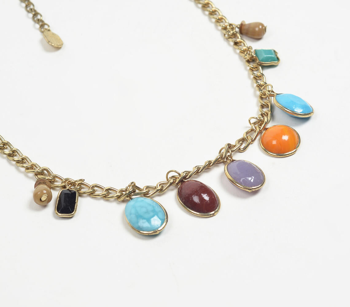 Gold-Toned Iron & Glass Stones Necklace with Extension Chain-1