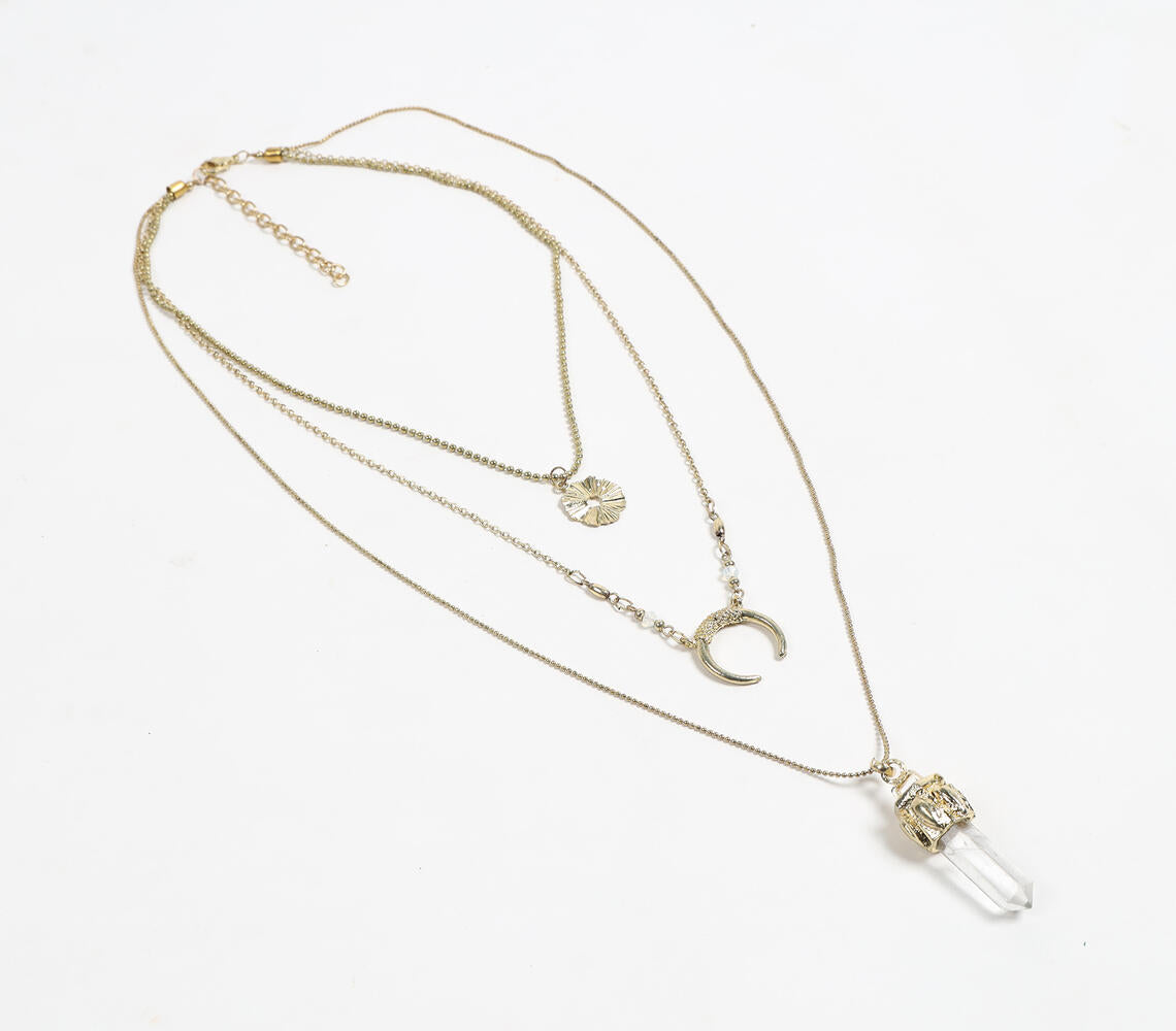 Gold-Toned Brass & Natural Stone Pencil-Pendant Layered Necklace-0