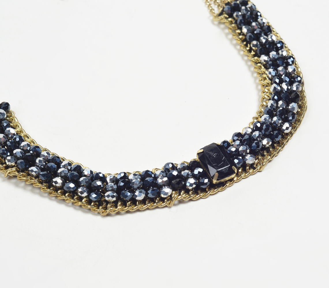 Gold-Toned Iron & Monochrome Glass Beads Necklace with Extension Chain-1