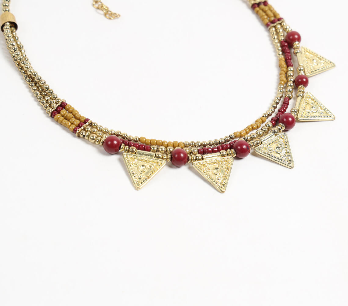Beaded & Metal Charms Tribal Bib Necklace-1