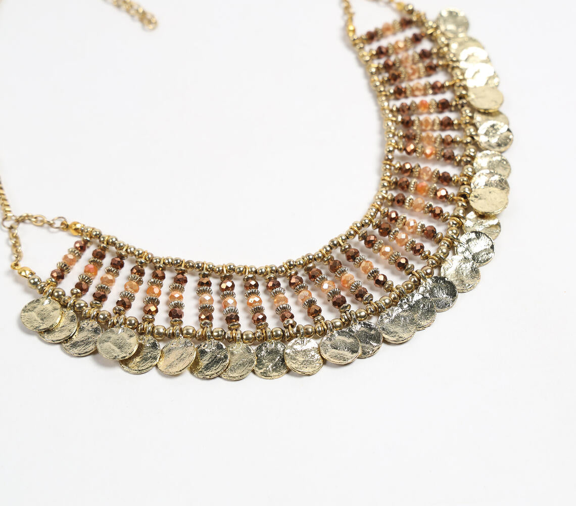 Glass Beads & Iron Coins Tribal Bib Necklace-1
