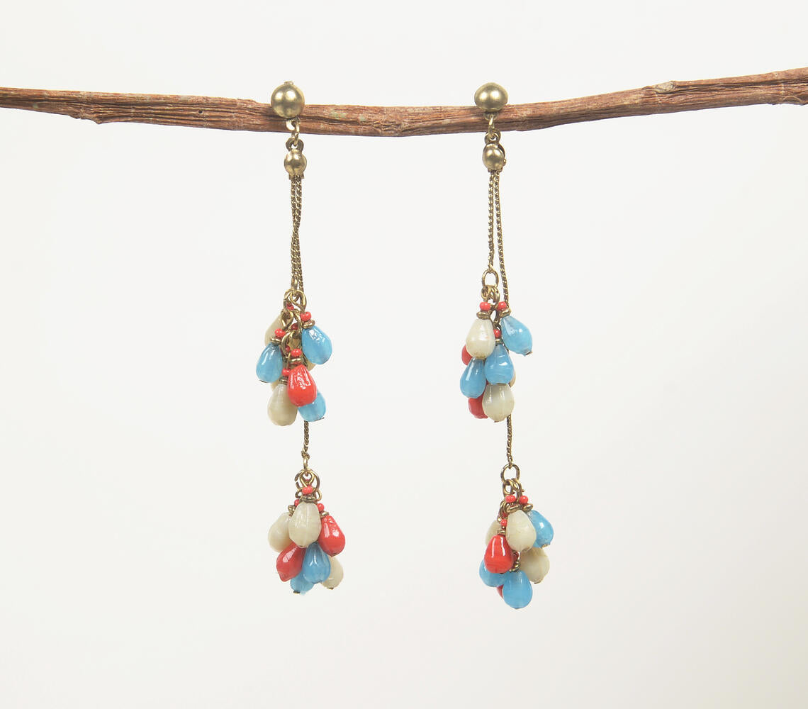 Gold-Toned Iron & Glass Beads Dual-Strand Drop Earrings-0