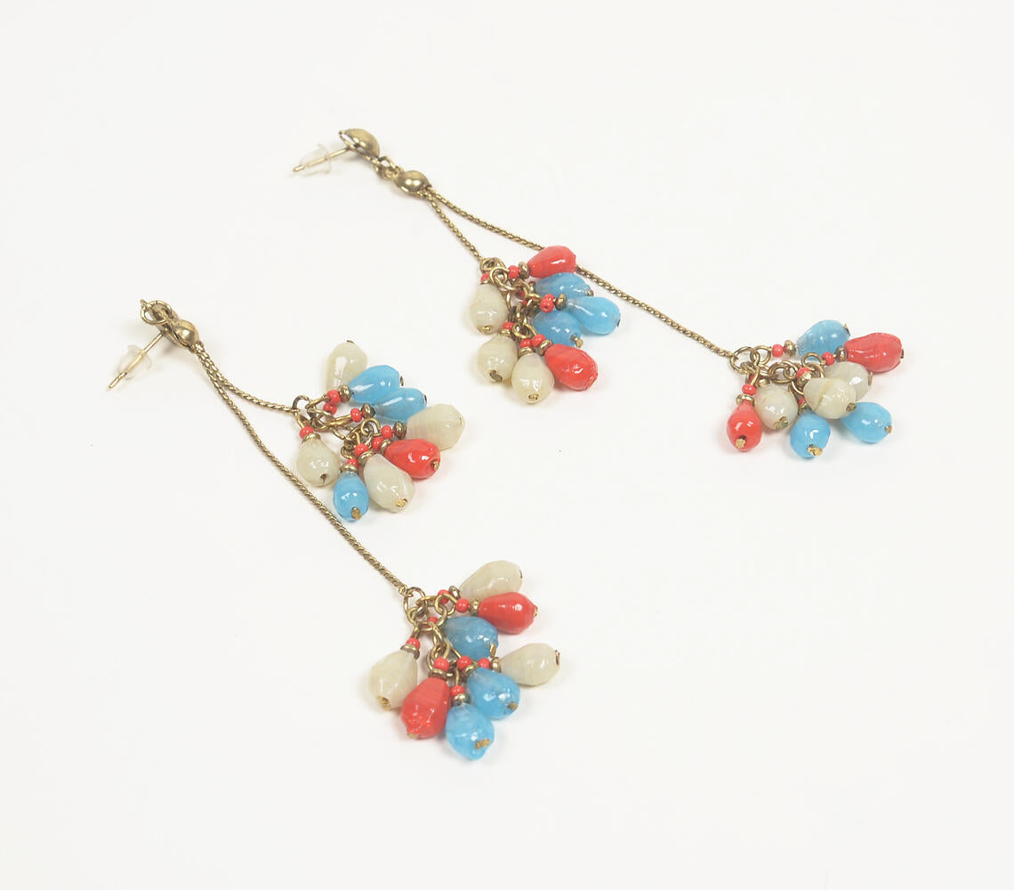 Gold-Toned Iron & Glass Beads Dual-Strand Drop Earrings-1