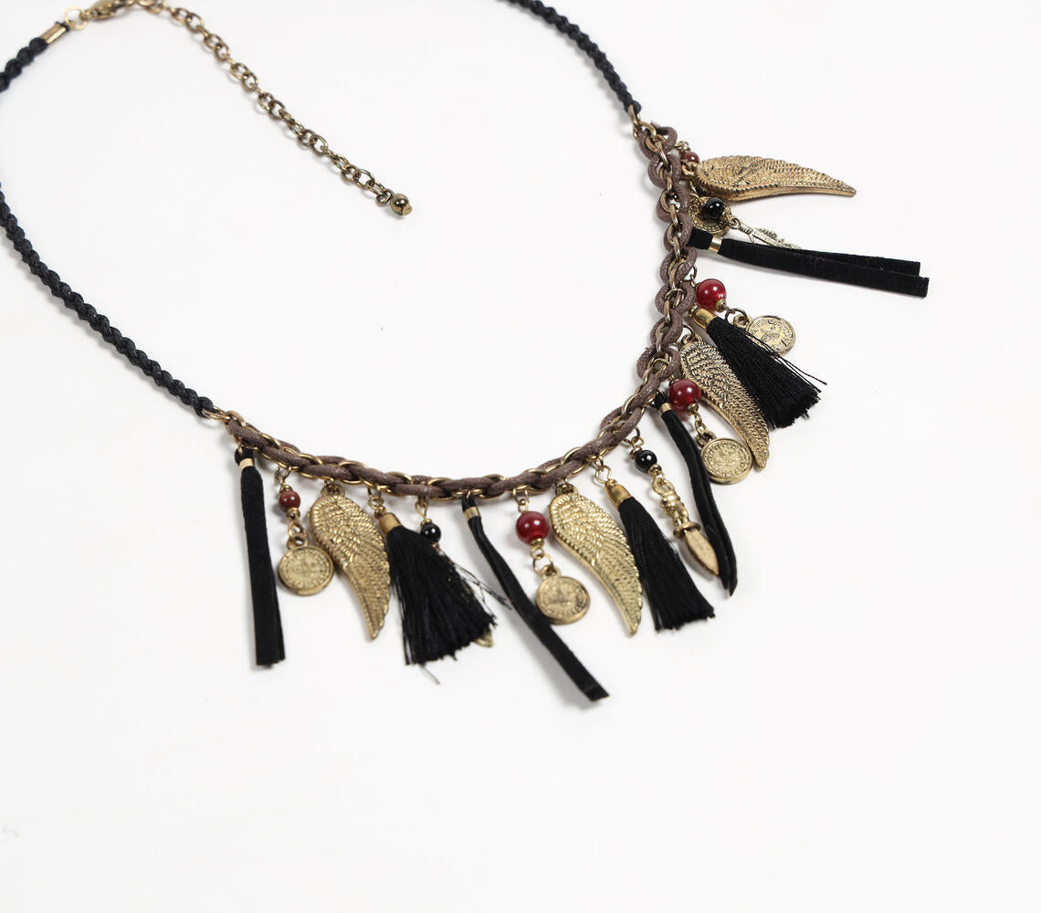 Glass Beads & Iron Charms Boho Necklace-1