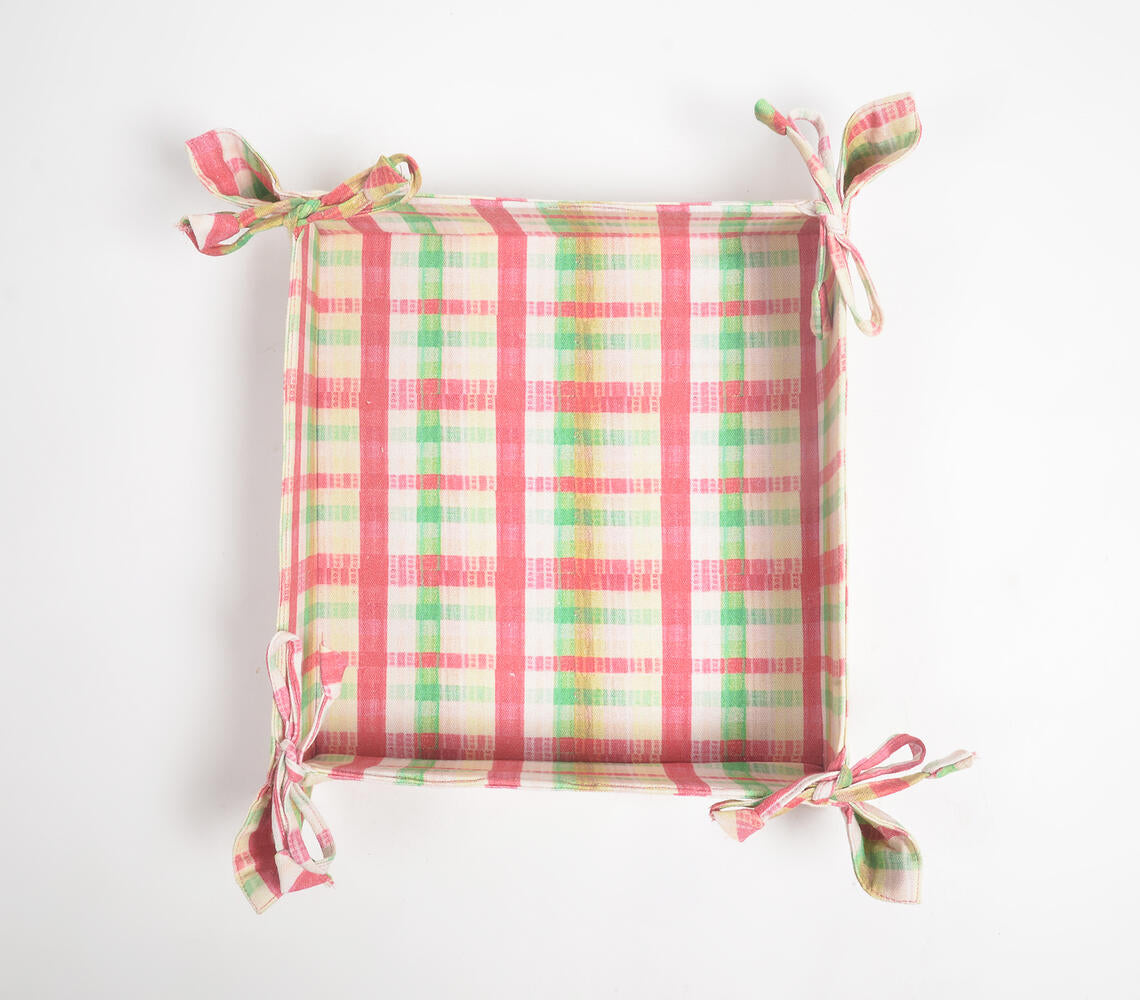 Plaid Printed Tieable Fabric trinket Tray-3