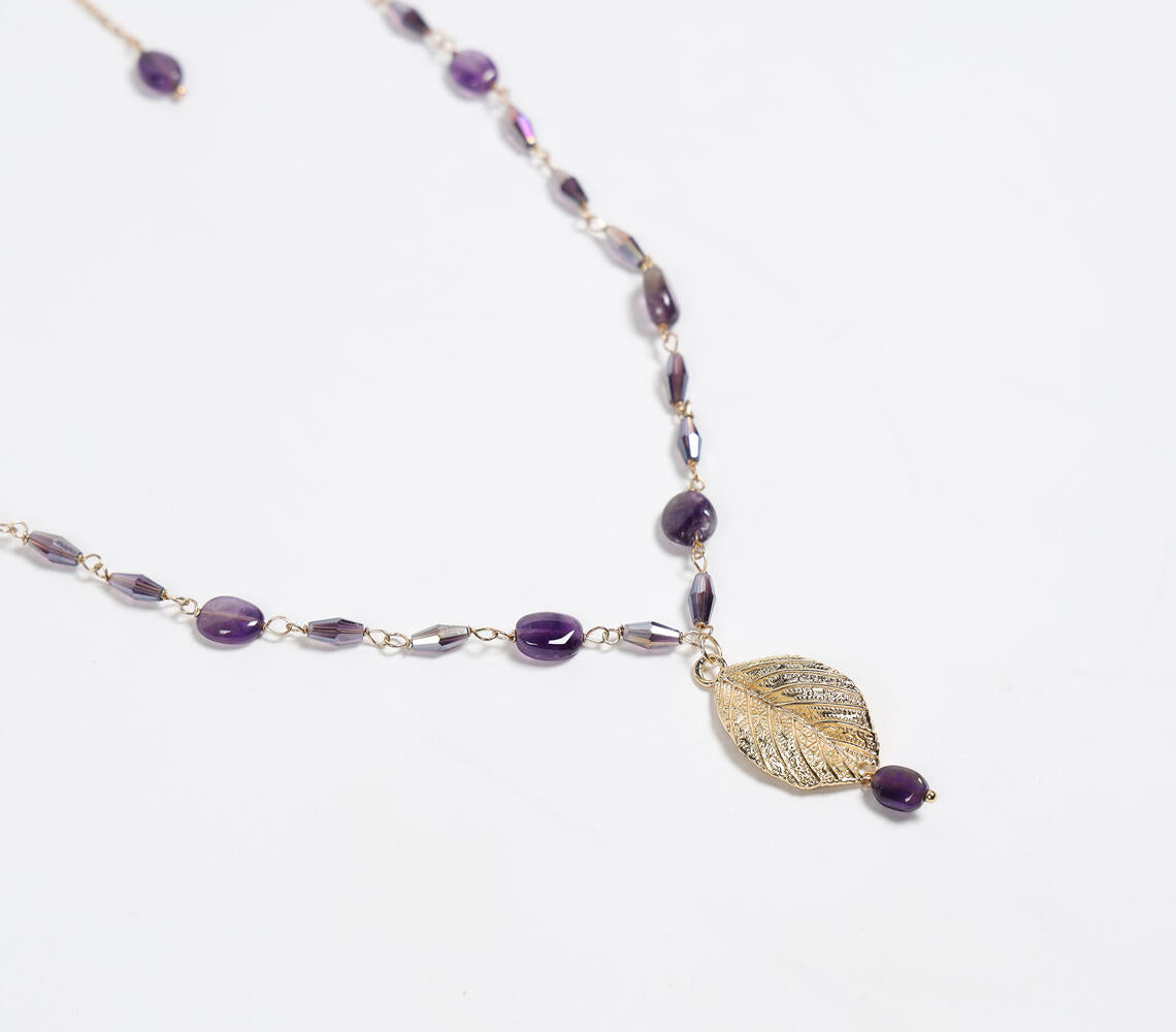 Gold-Toned Recycled Brass & Amethyst Pendant Necklace-1