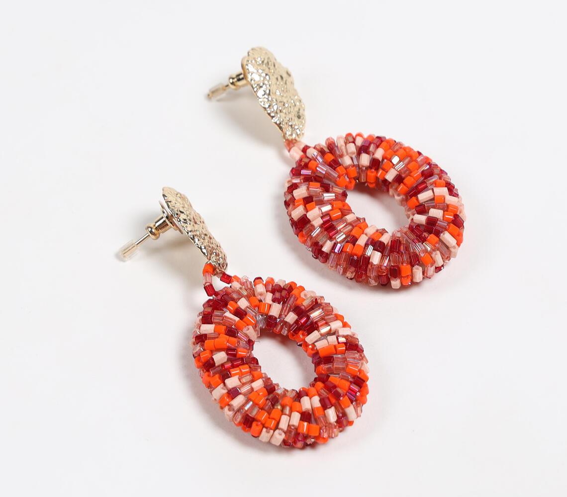Silver-Toned Recycled Brass & Czech Seed Beads Drop Earrings-1