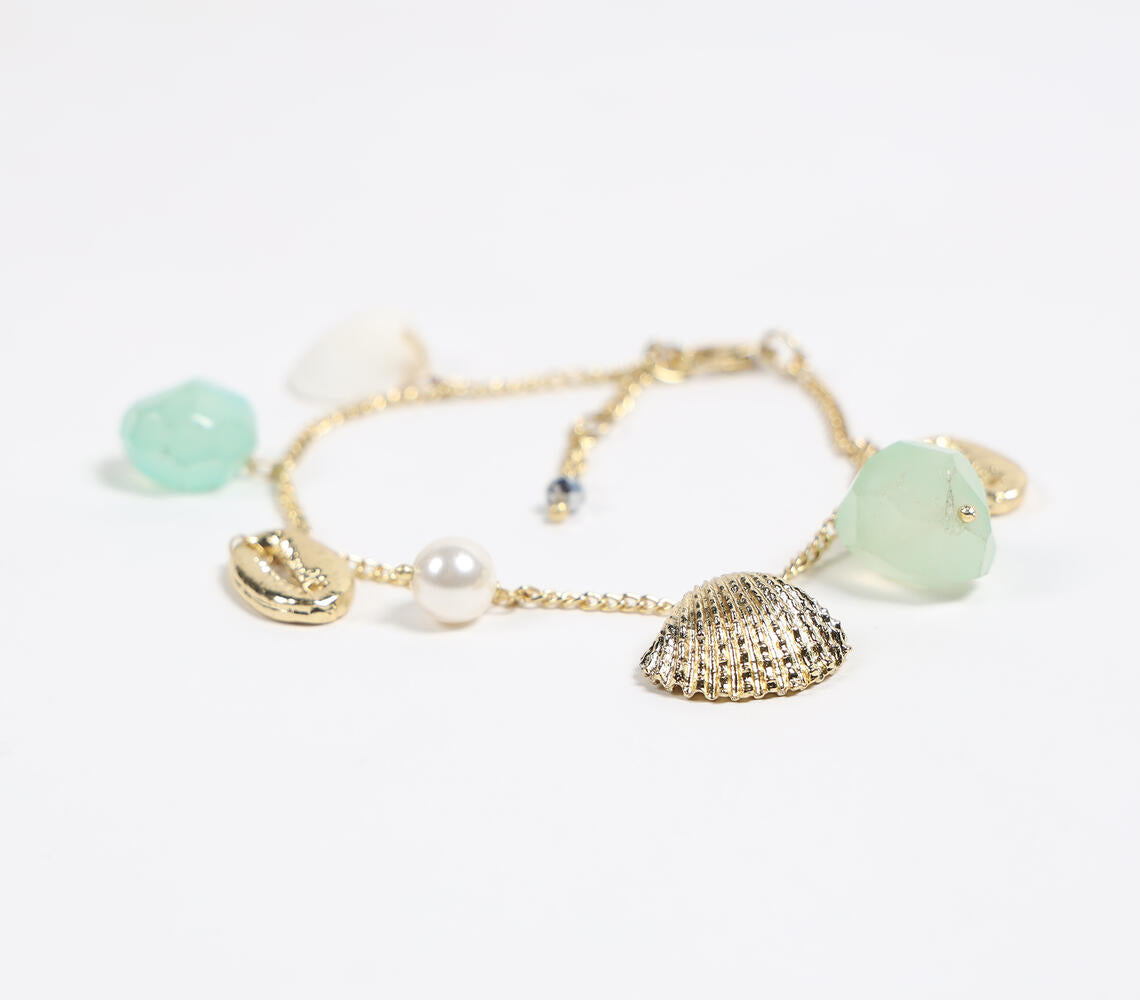 Recycled Brass & Natural Stone Charms Anklet-0