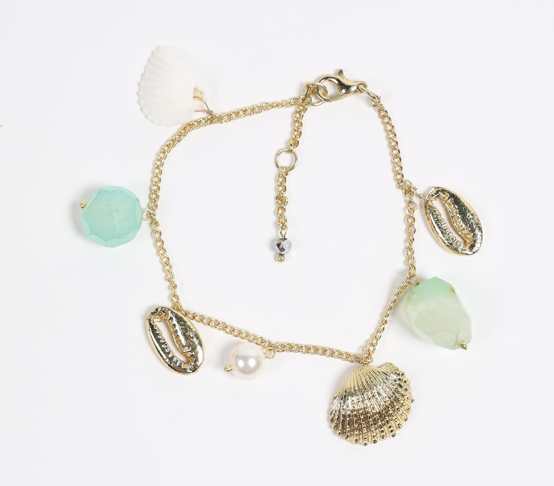 Recycled Brass & Natural Stone Charms Anklet-1