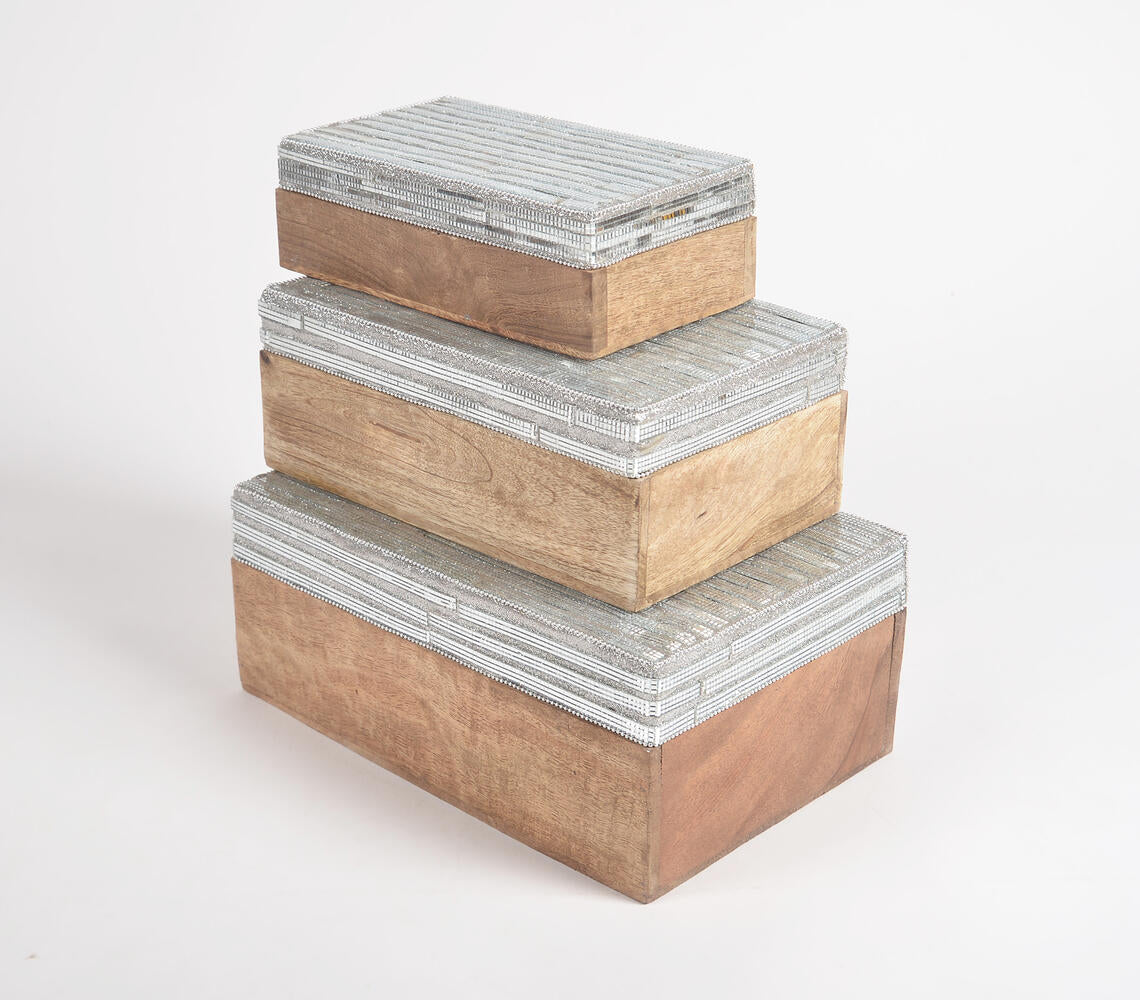 Metallic Beaded Wooden jewelry boxes (Set of 3)-3