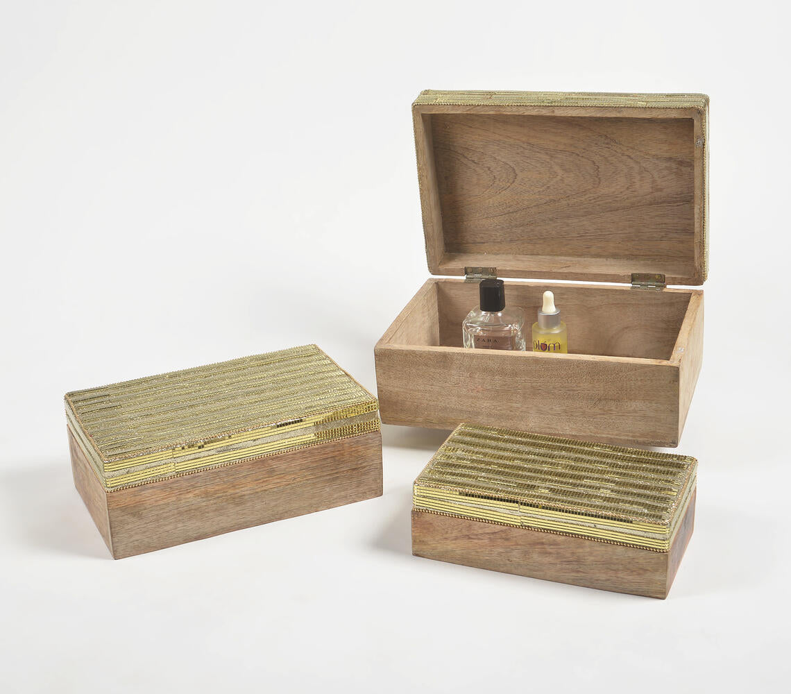 Golden Beaded Jewelry Storage boxes (Set of 3)-0