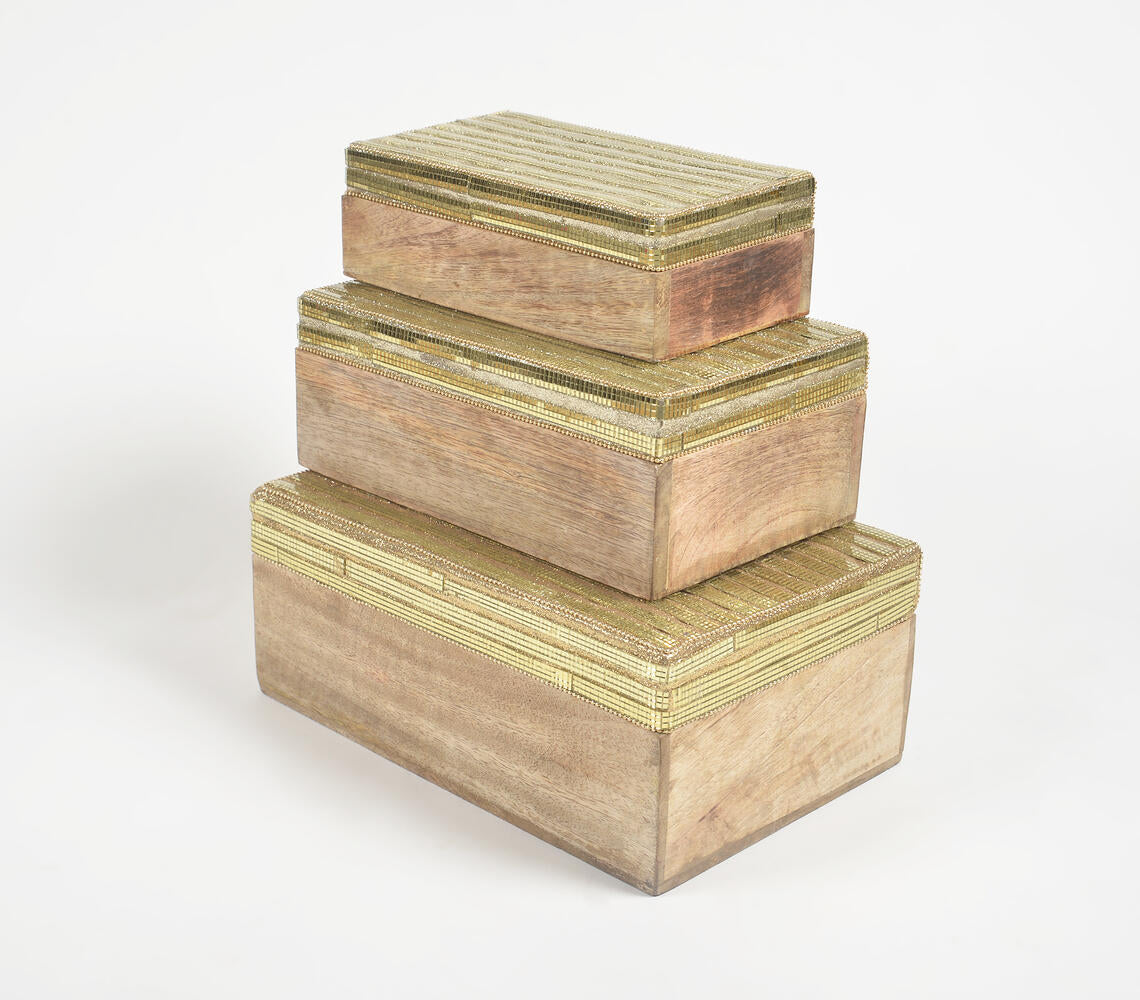 Golden Beaded Jewelry Storage boxes (Set of 3)-2