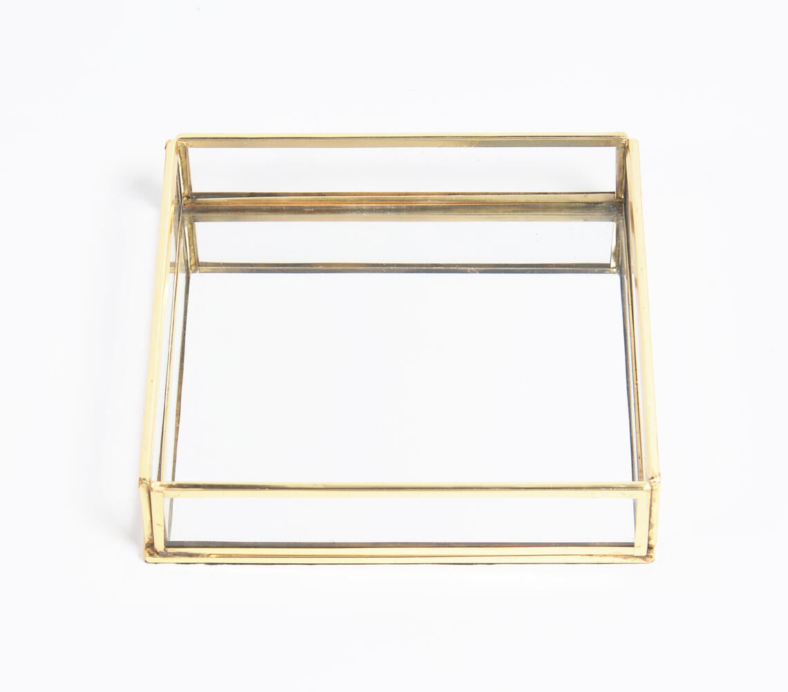 Gold-Toned Stainless Steel & Glass Vanity Tray-3