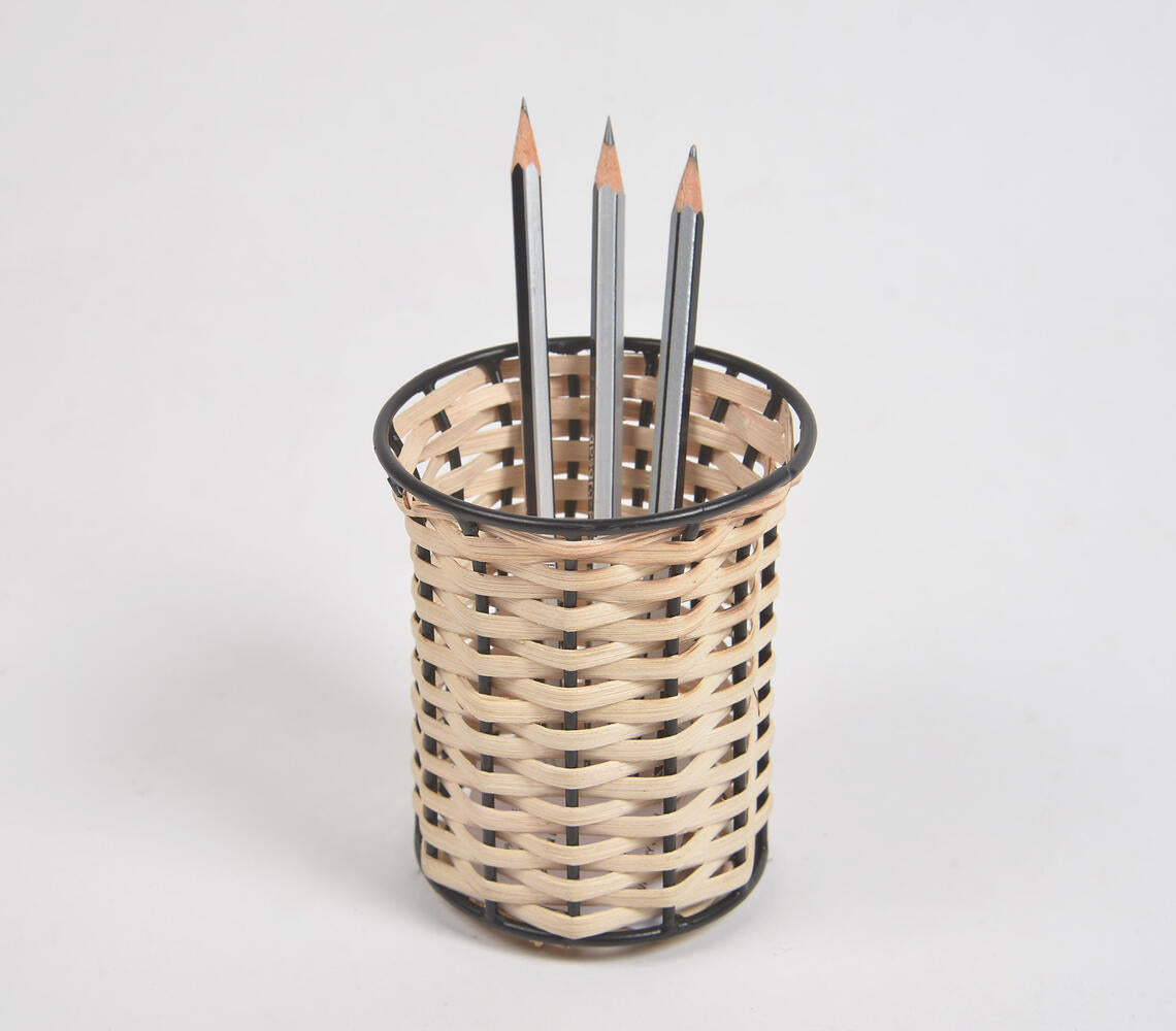 Handmade Cane & Iron Pen Stand-0