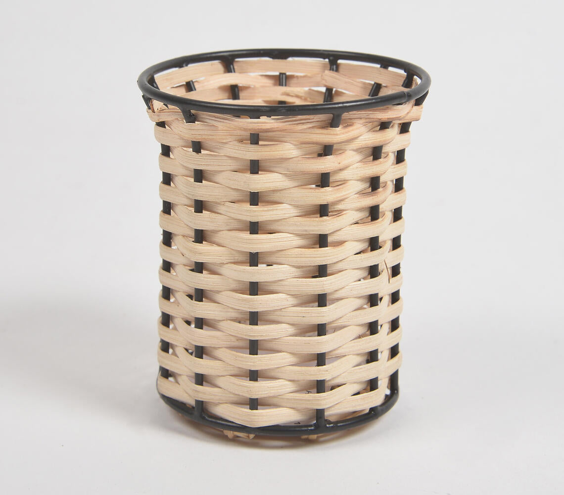 Handmade Cane & Iron Pen Stand-2