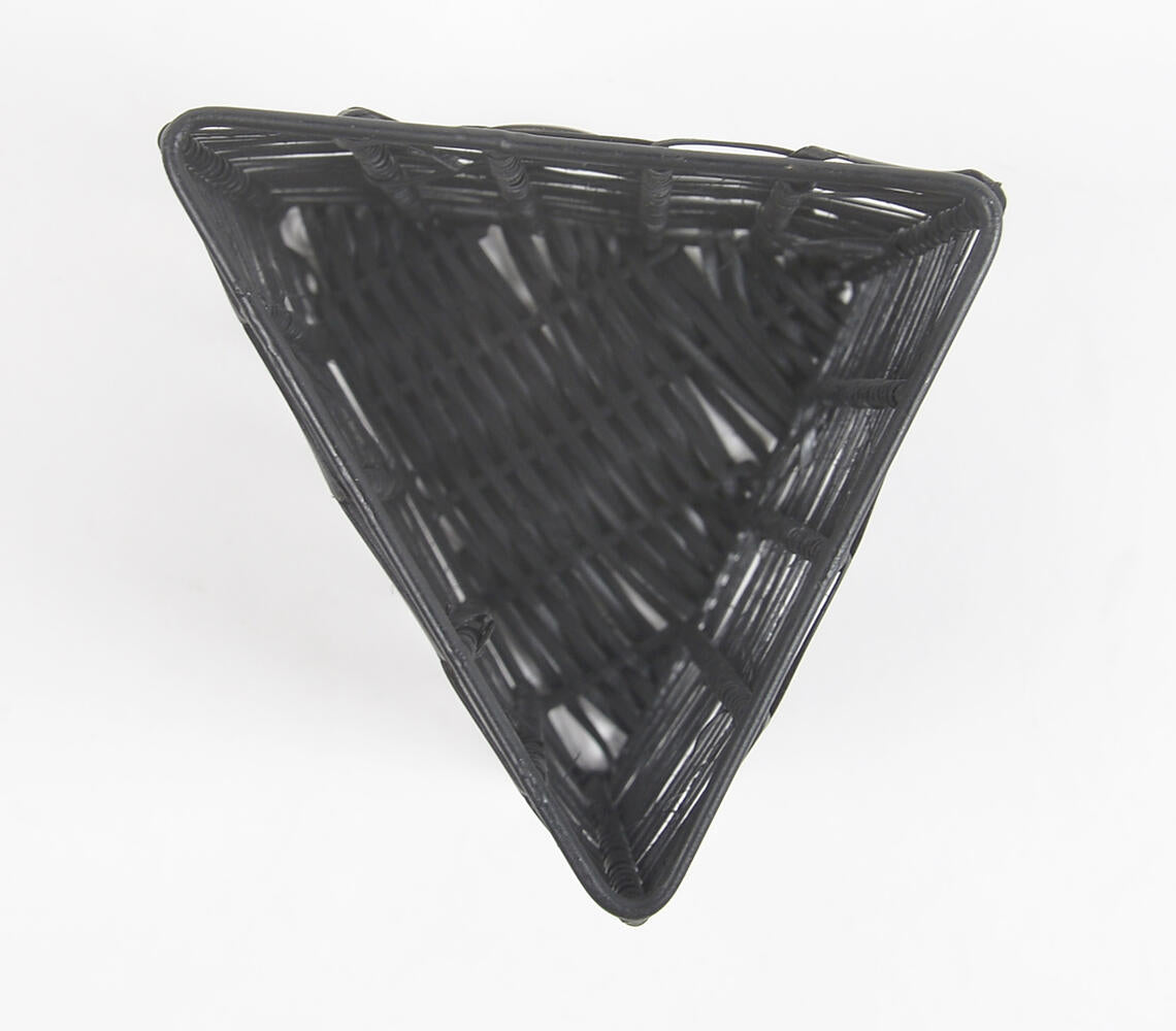Handwoven Cane & Iron Black Triangle Pen Stand-3