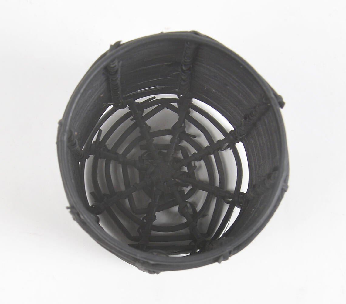 Handwoven Cane & Iron Black Cylindrical Pen Stand-3