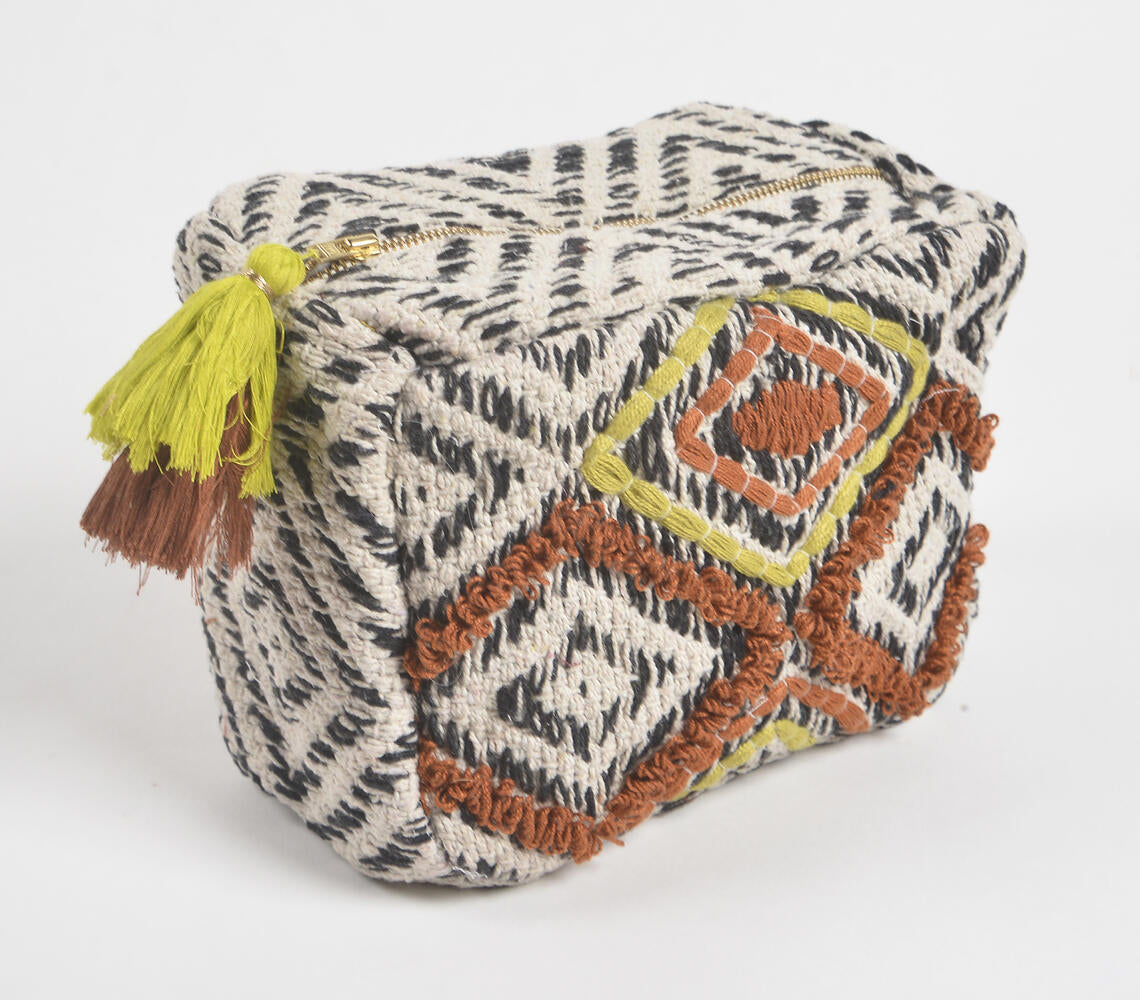 Quilted & Embroidered Diamonds Cotton Travel Pouch-1