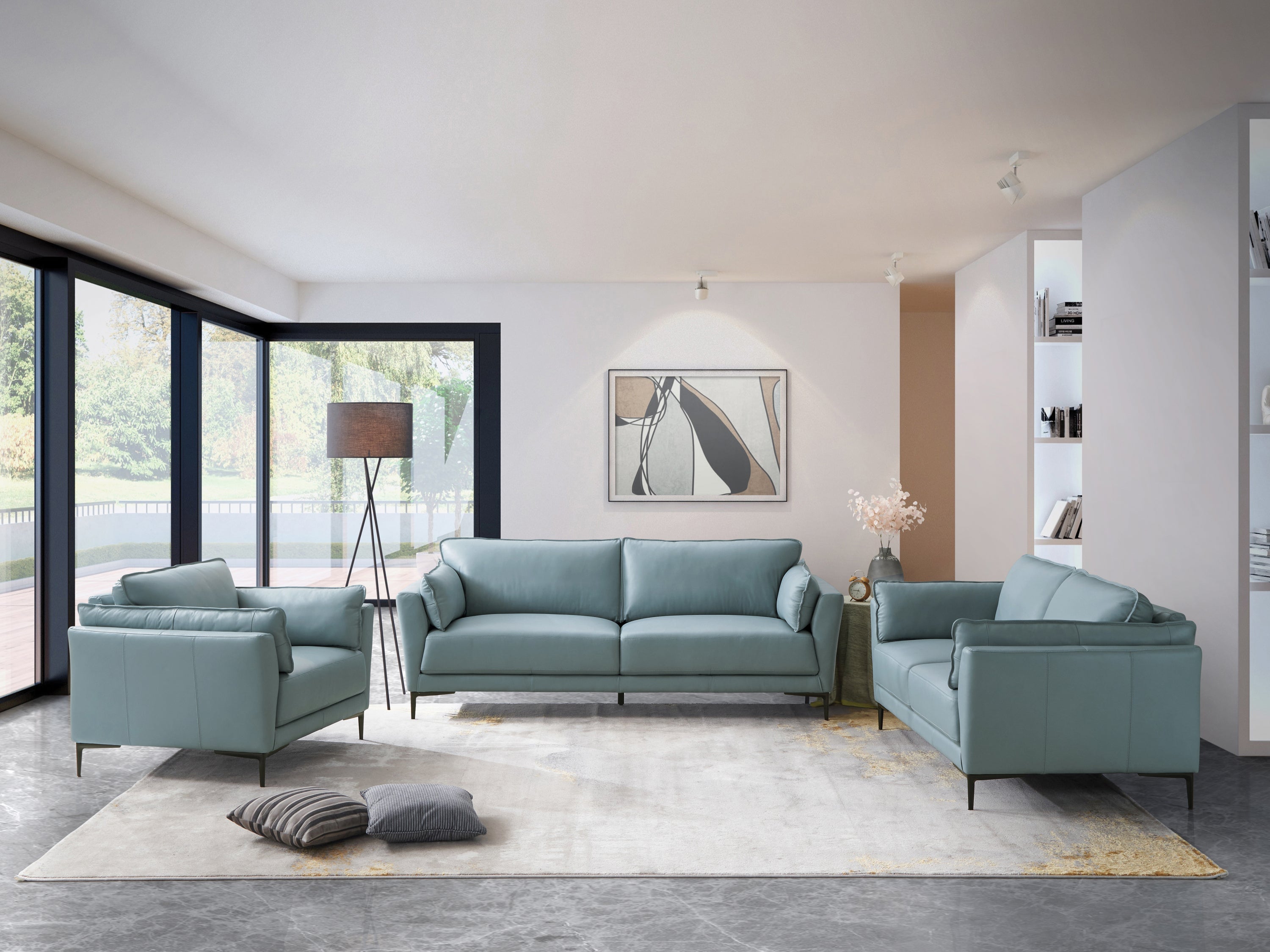 ACME Mesut Sofa, Light Blue Top Grain Leather-8