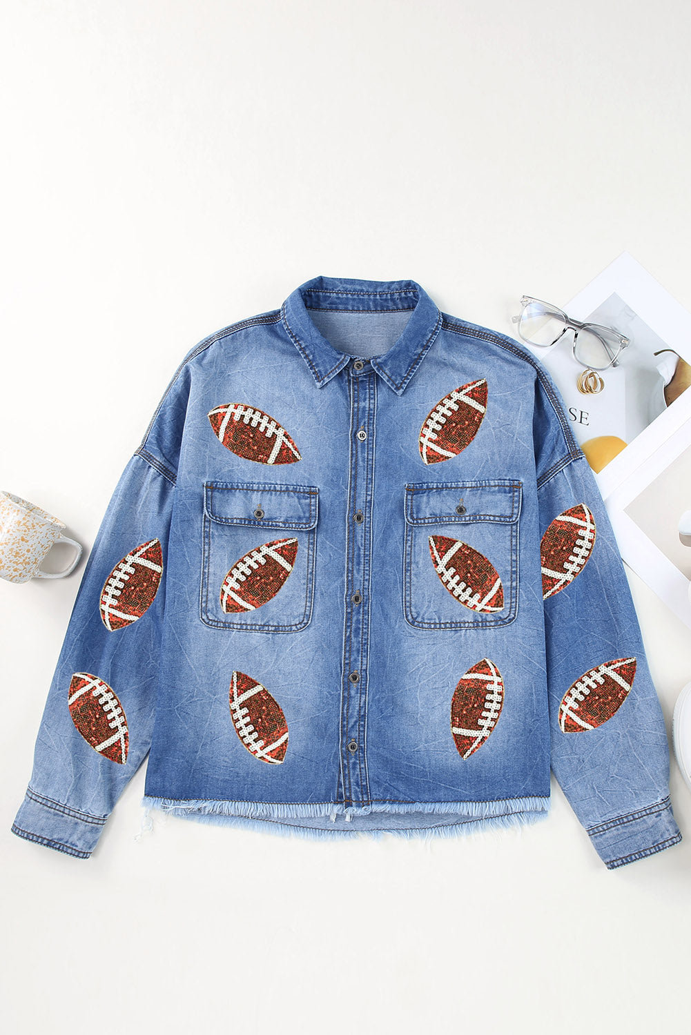 Raw Hem Sequin Football