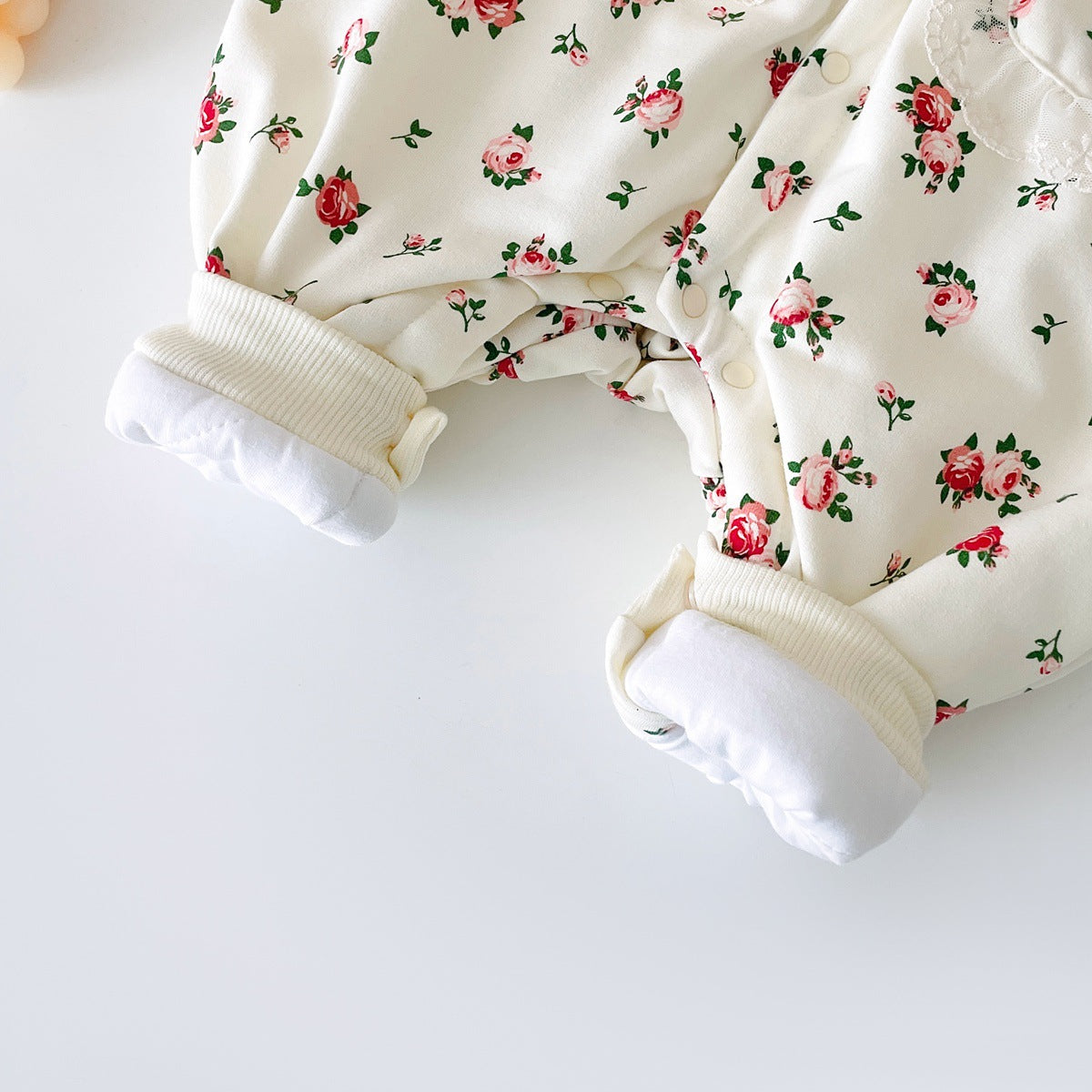 Baby Girl Floral Pattern Mesh Patched Design Doll Neck Jumpsuit-10