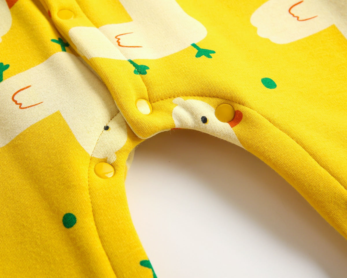Baby 1pcs Cartoon Duck Print Button Front Rompers & Onesies With Triangle Hats-7
