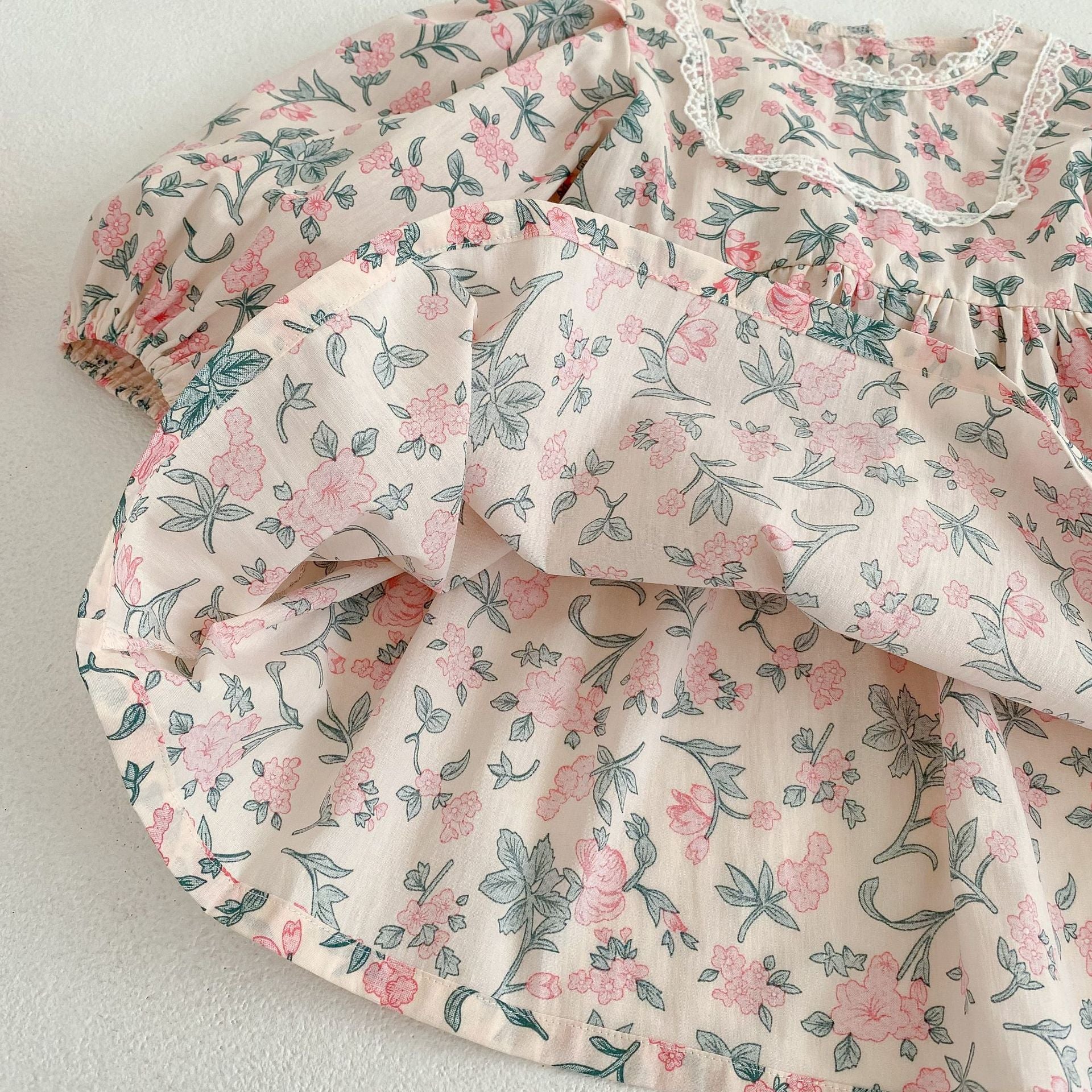 Baby Girl Flower Print Pattern Mesh Patchwork Design Onesies & Dress-10
