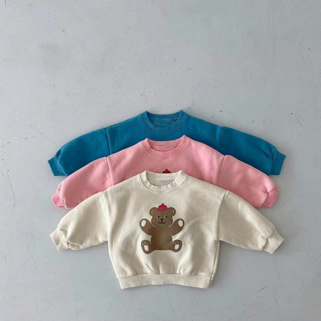 Baby Cartoon Bear Graphic Long Sleeves Cotton Casual Hoodies-9