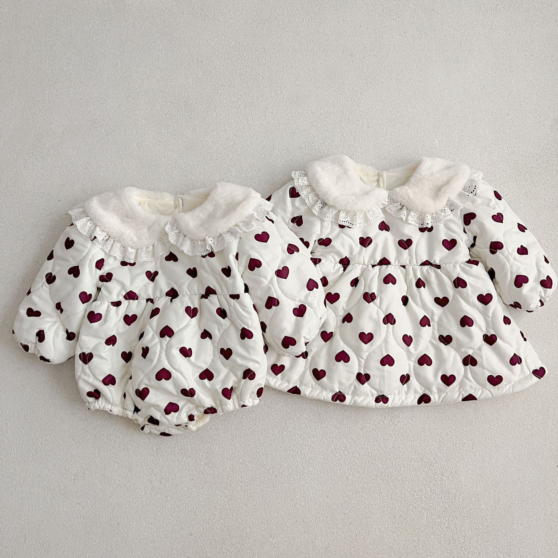 Red Heart Pattern Peter Pan Lace Collar Long Sleeve Fashion Princess Onesies&Dress-0