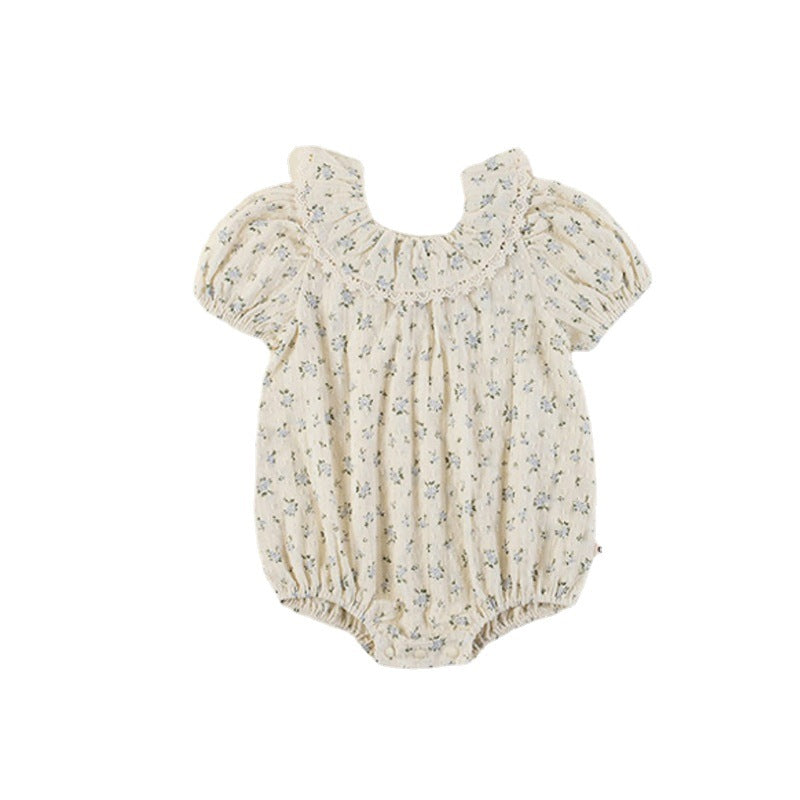 Baby Girl Flower Pattern Flying Sleeves Onesies & Clothing Sets With Headband-10