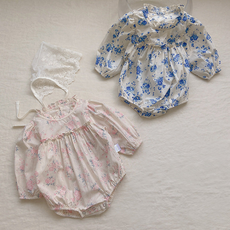 Baby Flower Pattern Stand Collar Long Sleeve Onesies-0