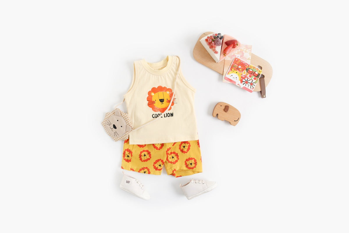 Baby Boy And Girl Animal Tiger Print Sleeveless Top Combo Shorts Sets-0