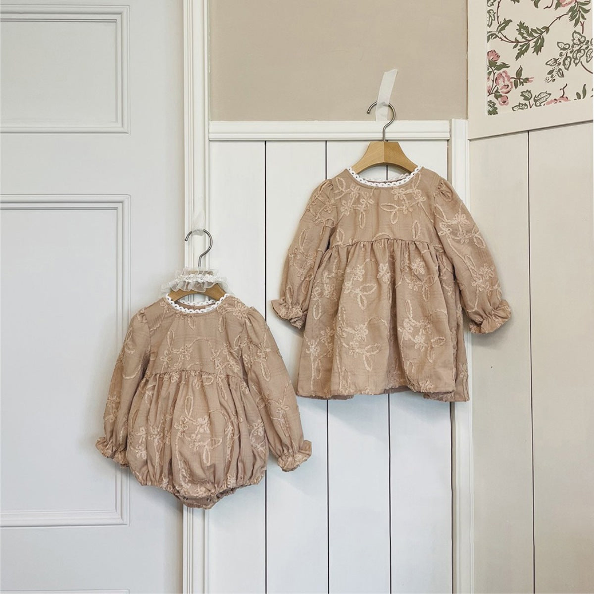 Baby Girl Solid Color Jacquard Embroidery Fashion Dress&Onesie-0