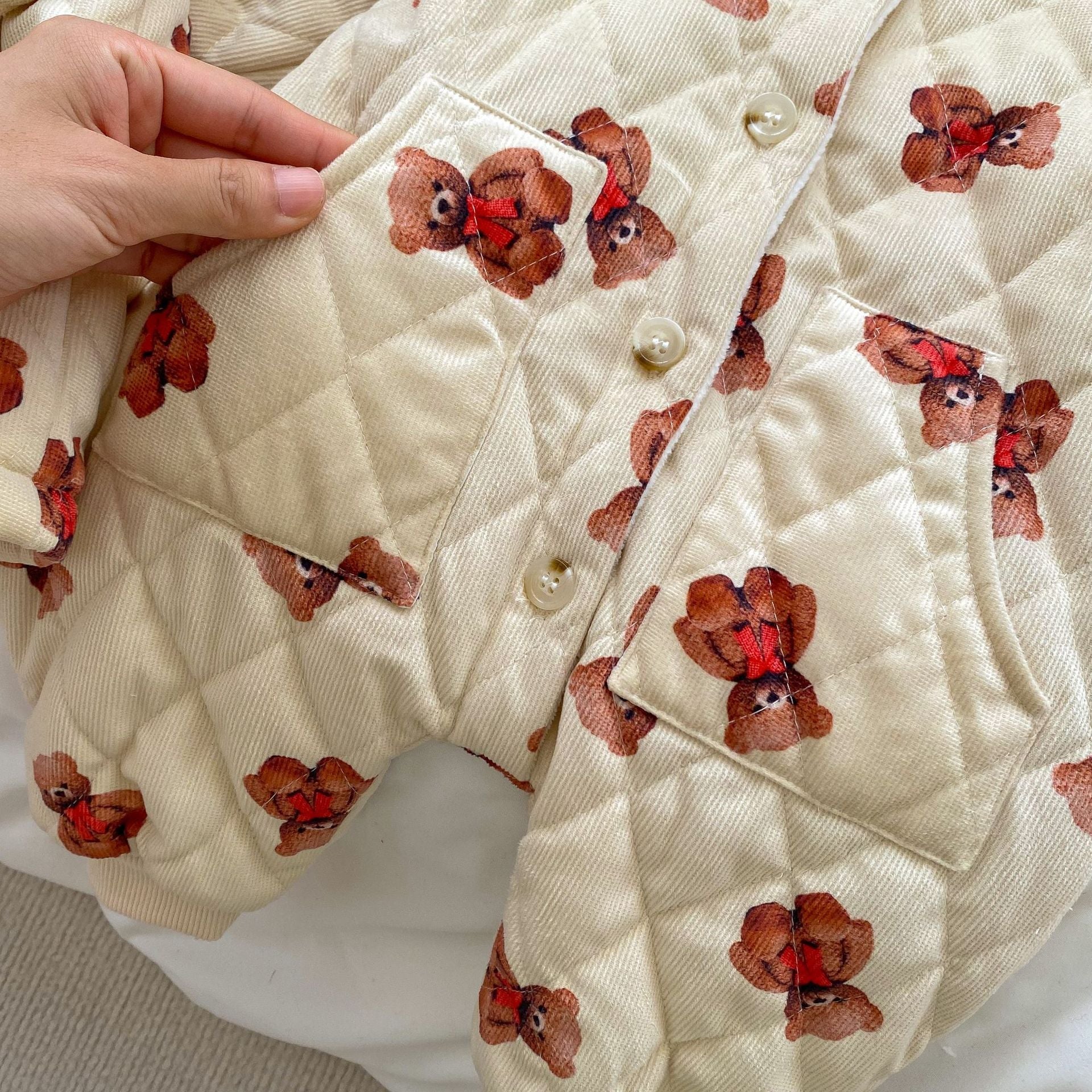 Baby Cartoon Bear Graphic Cute Style Quilted Warm Long Sleeve Dress & Jumpsuit-11