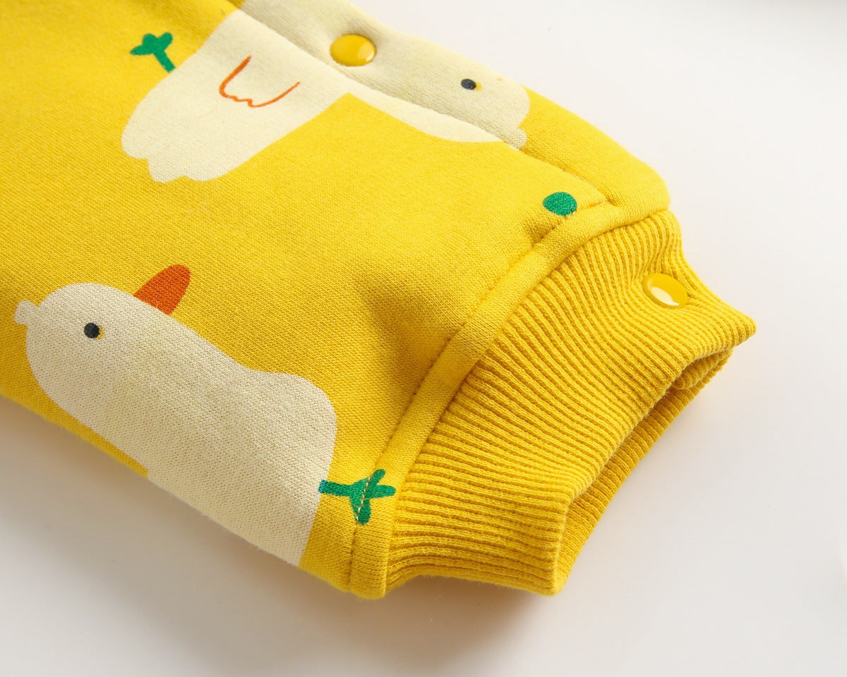 Baby 1pcs Cartoon Duck Print Button Front Rompers & Onesies With Triangle Hats-9