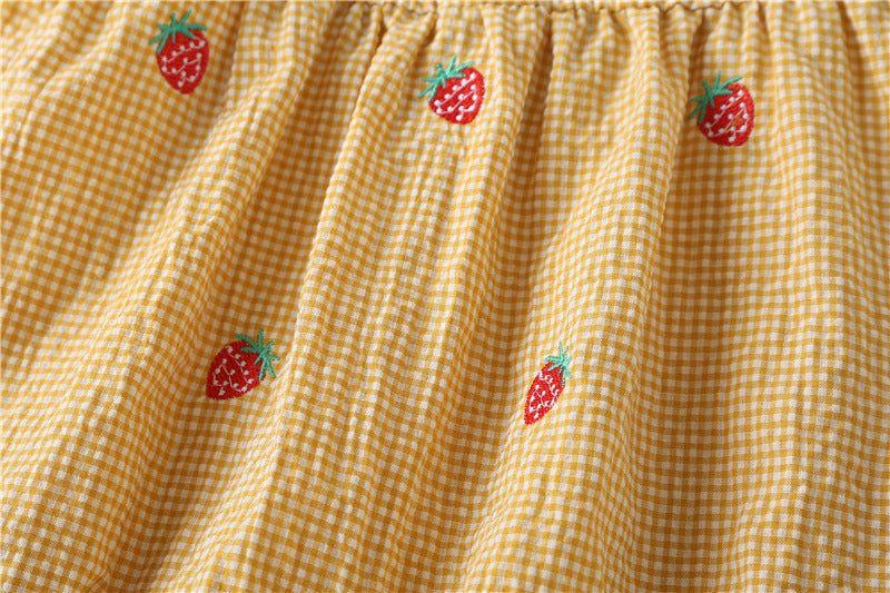 Baby Girl 1pcs Plaid Graphic Strawberries Embroidery Snap Button Jumpsuit & Solid Tee Sets-11