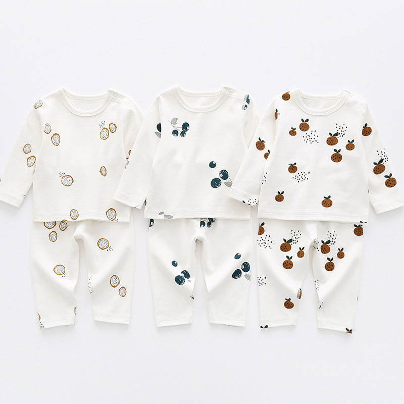 Baby 1pcs Allover Fruit Graphic Long Sleeve Bottoming Shirt & Trousers Sets-11