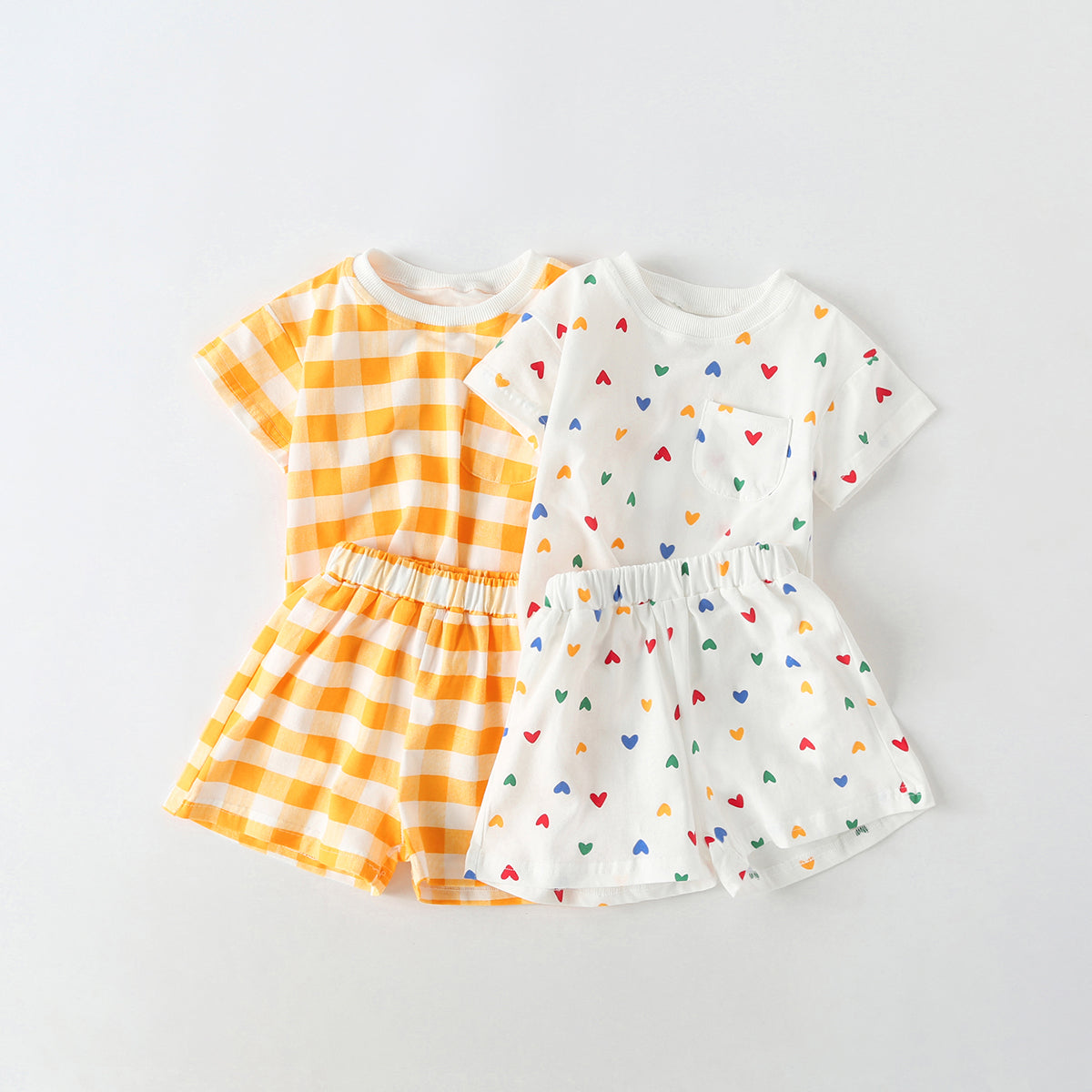 Baby 1pcs Plaid & Heart Pattern Tee Combo Shorts Simply Style Sets-0
