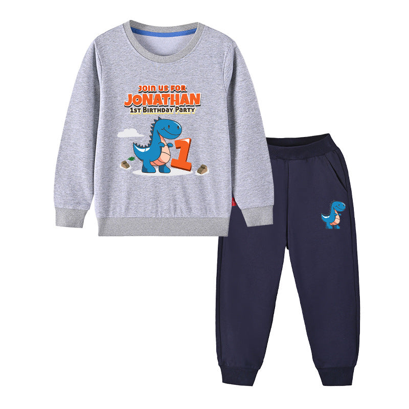 Baby Boy Cartoon Dinosaur Print Pattern Hoodie Combo Trousers Cotton 1 Pieces Sets-8