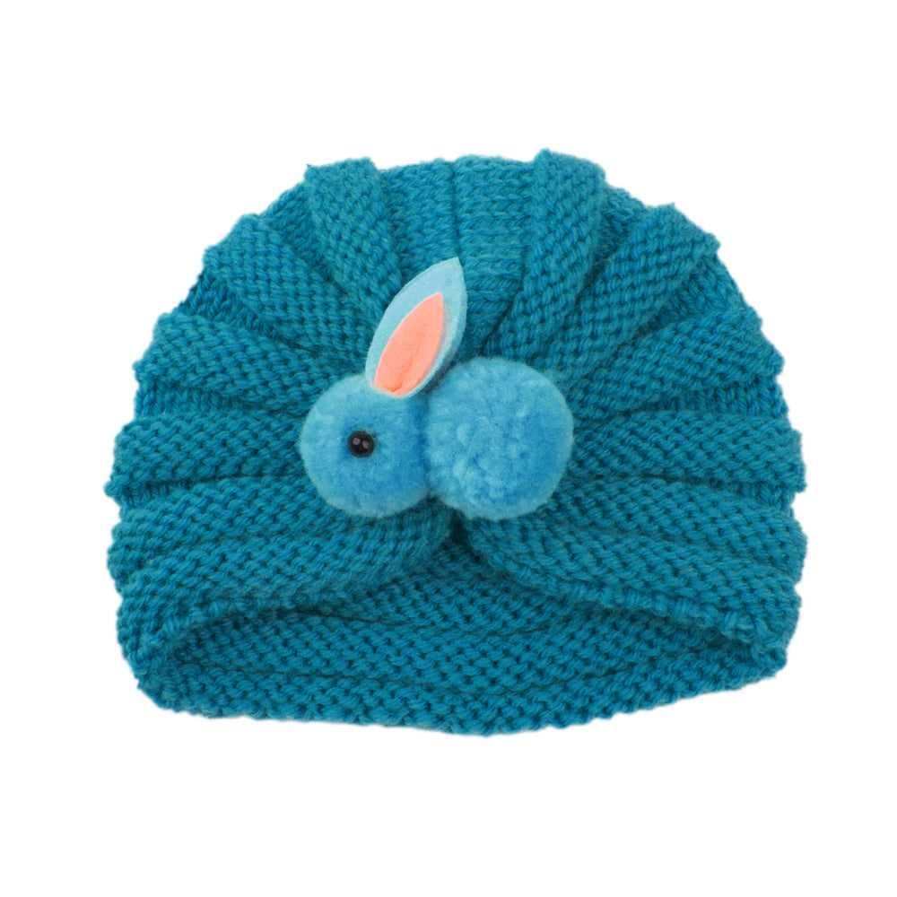 Newborn Baby Solid Color Rabbit Patched Design Wool Knitting Tire Caps-13