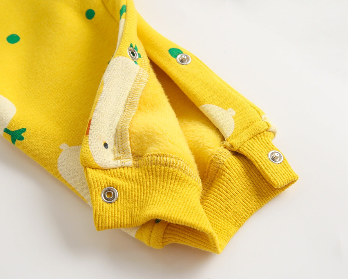 Baby 1pcs Cartoon Duck Print Button Front Rompers & Onesies With Triangle Hats-10