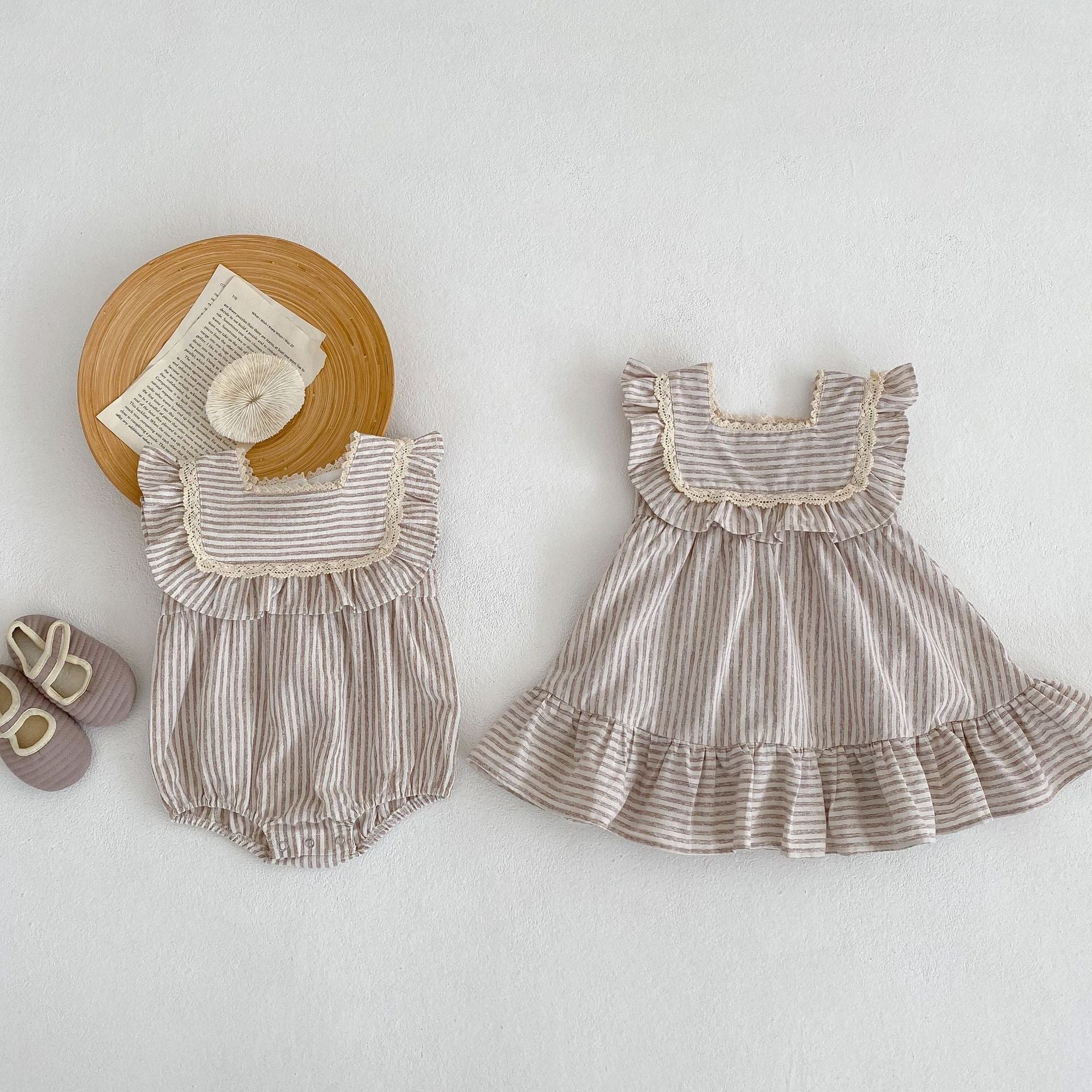 Baby Striped Pattern Sleeveless Princess Dress & Onesies-0