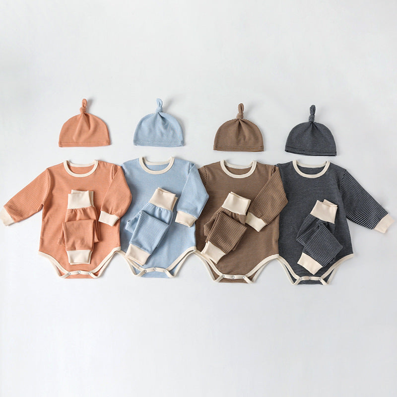 Baby Striped Graphic Bodysuit Onesies Combo Pants & Hat 3 Pieces Sets Tracksuit-0