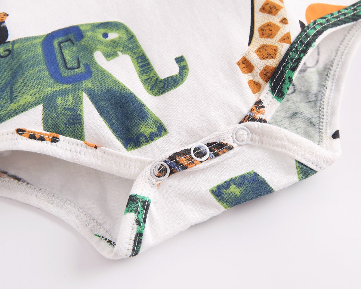 Baby Boy And Girl Animal Print Short-Sleeved O-Neck Lovely Onesies In Summer-14