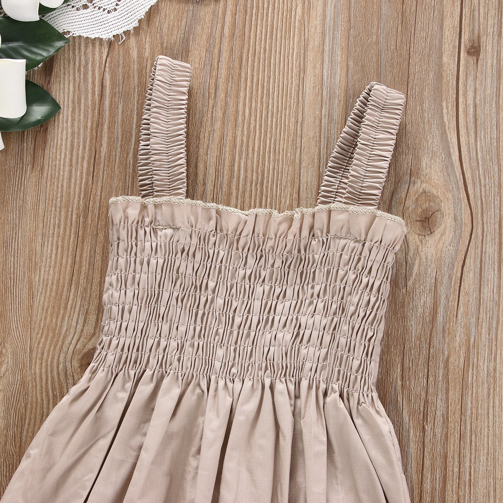 Baby Girls Solid Color Sleeveless Summer Shirred Bodysuit Onesies & Headband-14